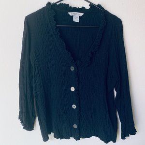 Black ruffle-edged shirt